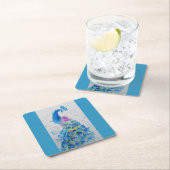 Peacock art Waterverf Schilder Cushion Aqua Blauwg Kartonnen Onderzetters (Insitu)