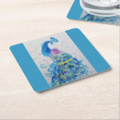 Peacock art Waterverf Schilder Cushion Aqua Blauwg Kartonnen Onderzetters (Schuin)