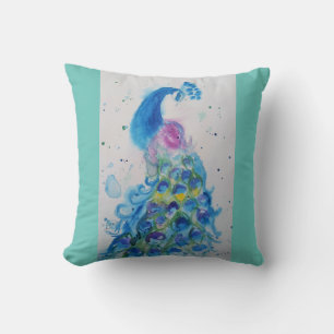 Peacock art Waterverf Schilting Cushion Aqua mint Kussen