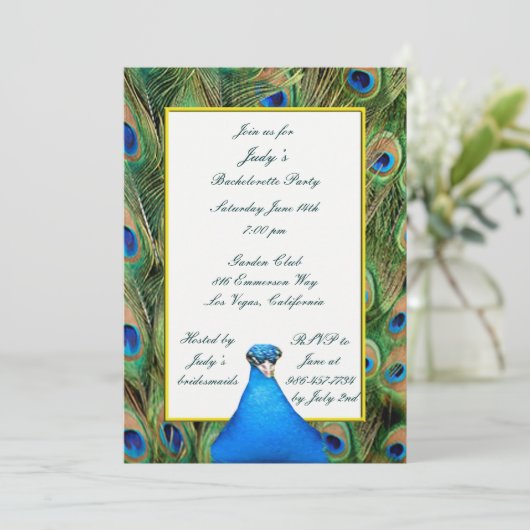 Peacock Bachelorette Party Uitnodiging (Staand voorkant)