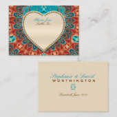 Peacock Batik Aqua Gold Wedding Table Kaarten Plaatskaartje (Voorkant / Achterkant)