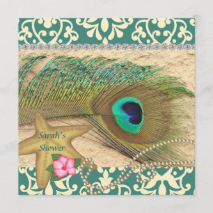 PEACOCK BEACH WEDDING SHOWER INVITATION KAART