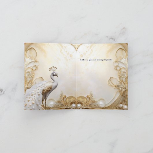 Peacock bedankt elegante witgouden chic kaart (Binnen)