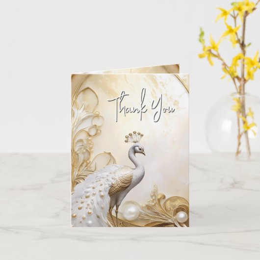 Peacock bedankt elegante witgouden chic kaart (Gele Bloem)