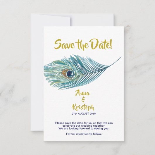 PEACOCK BESPAAR DE DATUMKAART SAVE THE DATE (Voorkant)