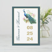 Peacock bewaar de Date Peacock bruiloft uitnodigin Kaart (Staand voorkant)