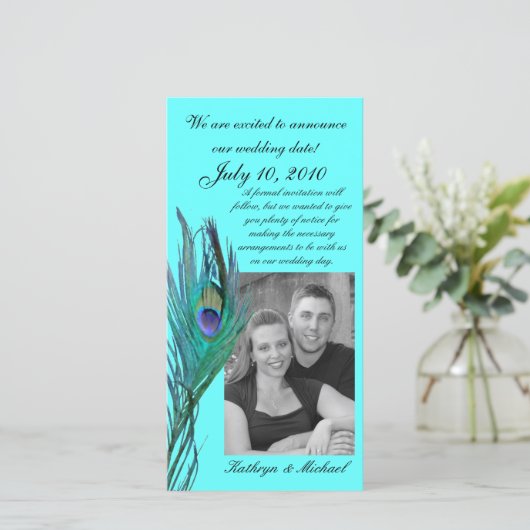 Peacock Bewaar de datum fotokaart Save The Date (Staand voorkant)