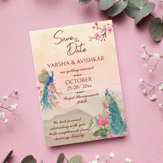 Peacock bewaar de datum sjabloon uitnodiging