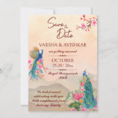 Peacock bewaar de datum sjabloon uitnodiging (Voorkant)