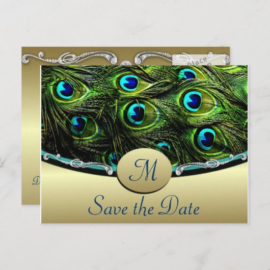 Peacock Bewaar de datum van de trouwkaarten Aankondigingskaart (Voorkant / Achterkant)