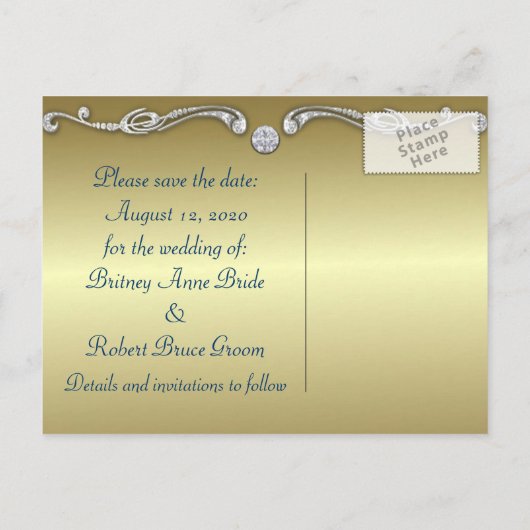 Peacock Bewaar de datum van de trouwkaarten Aankondigingskaart (Achterkant)