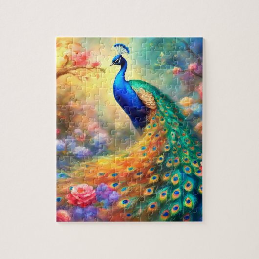 Peacock Bird 100 met bloemen Legpuzzel (Verticaal)