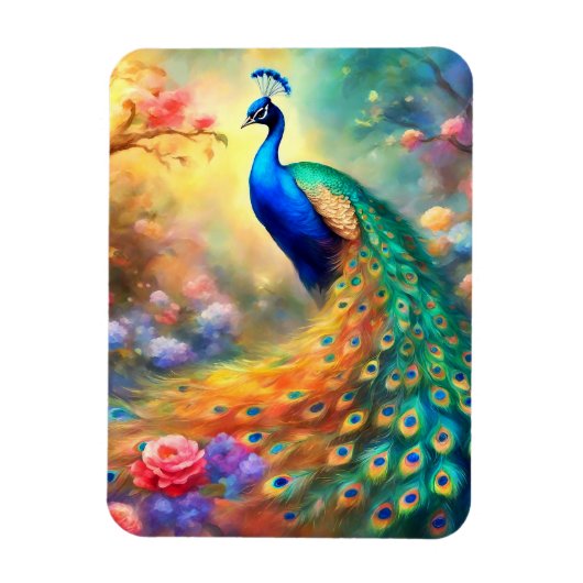 Peacock Bird 100 met bloemen Magneet (Verticaal)