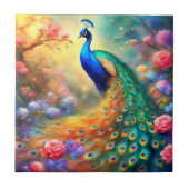 Peacock Bird 100 met bloemen Tegeltje (Voorkant)