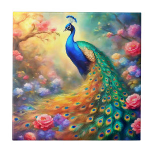 Peacock Bird 100 met bloemen Tegeltje