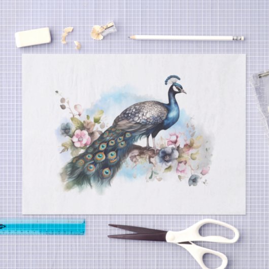 Peacock Bird Bloemen Waterverf Tissuepapier (Craft)