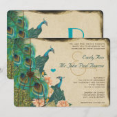  peacock Bird Cage Feather Wedidng Invite Kaart (Voorkant / Achterkant)