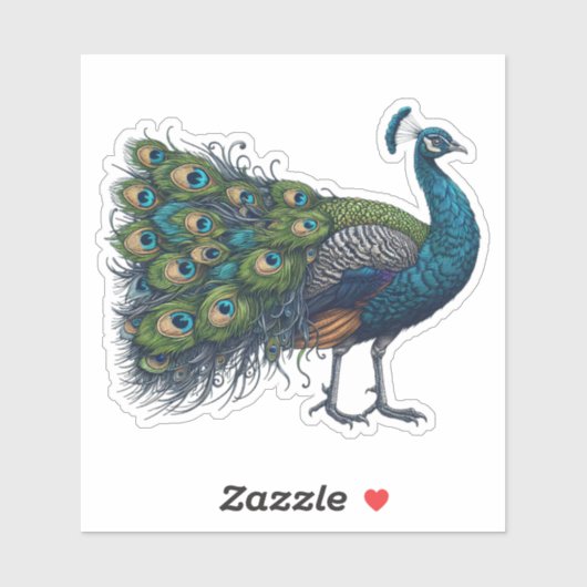 Peacock bird Custom-Cut Vinyl Sticker (Vel)