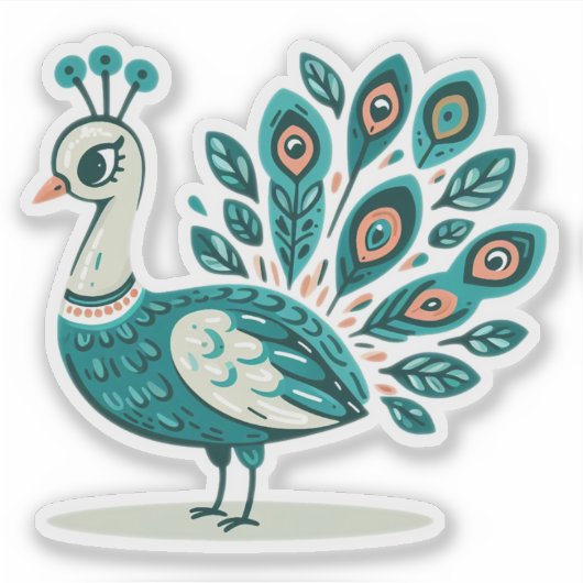 Peacock bird Custom-Cut Vinyl Sticker (Voorkant)