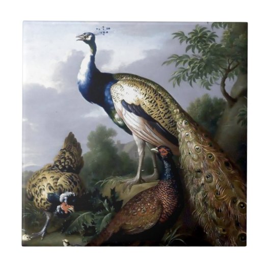 Peacock Bird Family Painting Tegeltje (Voorkant)