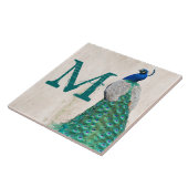 Peacock Bird Feather Blauwgroen Monogram Display T Tegeltje (Zijkant)