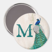Peacock Bird Feather Blauwgroen Monogram Initiaal  Magneet (Voorkant / Achterkant)