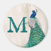 Peacock Bird Feather Blauwgroen Monogram Initiaal  Magneet (Voorkant)