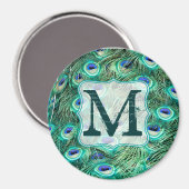 Peacock Bird Feather Blauwgroen Monogram Initiaal  Magneet (Voorkant / Achterkant)