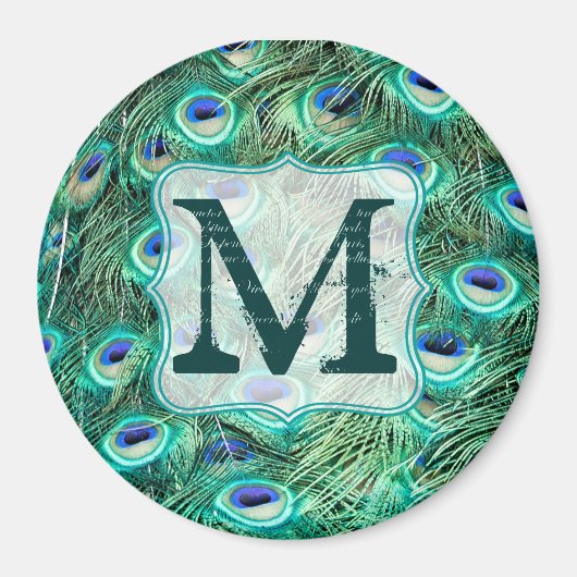 Peacock Bird Feather Blauwgroen Monogram Initiaal  Magneet (Voorkant)