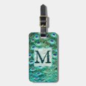 Peacock Bird Feather Blauwgroen Tur Monogram Bagag Bagagelabel (Voorkant verticaal)
