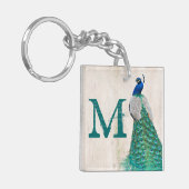 Peacock Bird Feather Blauwgroen Turquoise Vint Sle Sleutelhanger (Voorkant Links)