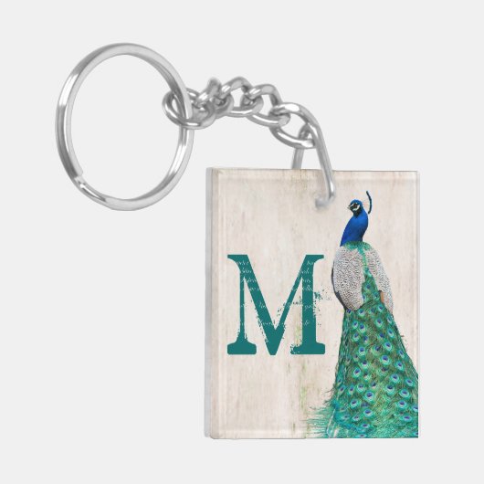 Peacock Bird Feather Blauwgroen Turquoise Vint Sle Sleutelhanger (Voorkant Links)