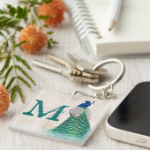 Peacock Bird Feather Blauwgroen Turquoise Vint Sle Sleutelhanger (Voorkant Rechts)
