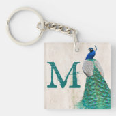 Peacock Bird Feather Blauwgroen Turquoise Vint Sle Sleutelhanger (Voorkant)
