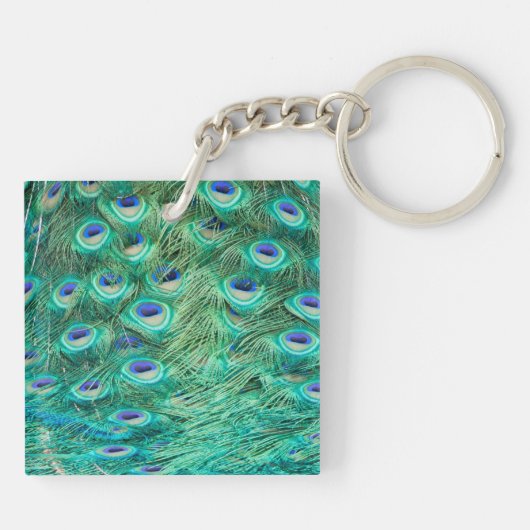 Peacock Bird Feather Blauwgroen Turquoise Vint Sle Sleutelhanger (Achterkant)