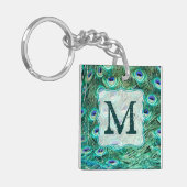 Peacock Bird Feather Blauwgroen Turquoise Vint Sle Sleutelhanger (Voorkant Links)