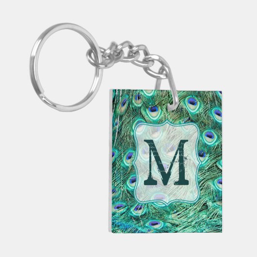Peacock Bird Feather Blauwgroen Turquoise Vint Sle Sleutelhanger (Voorkant Links)
