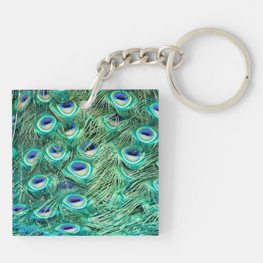 Peacock Bird Feather Blauwgroen Turquoise Vint Sle Sleutelhanger (Achterkant)