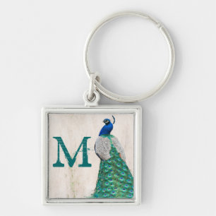 Peacock Bird Feather Blauwgroen Turquoise Vint Sle Sleutelhanger