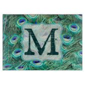 Peacock Bird Feather Monogram Glass Cutting Board Snijplank (Voorkant)