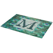 Peacock Bird Feather Monogram Glass Cutting Board Snijplank (Hoek)