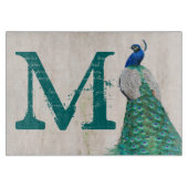 Peacock Bird Feather Monogram Glass Cutting Board Snijplank (Voorkant)