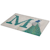 Peacock Bird Feather Monogram Glass Cutting Board Snijplank (Hoek)