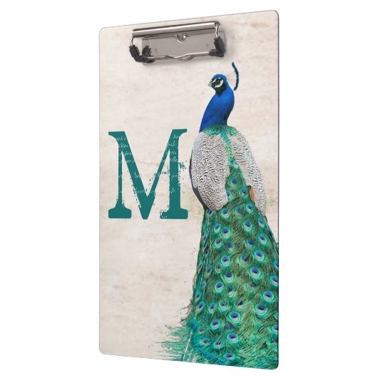 Peacock Bird Feather Monogram Initiaal Clip Board Klembord (Links)