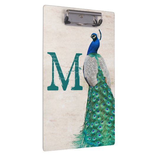 Peacock Bird Feather Monogram Initiaal Clip Board Klembord (Rechts)