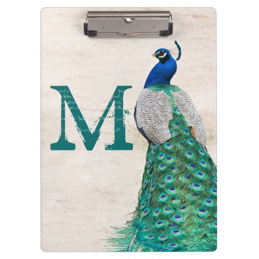Peacock Bird Feather Monogram Initiaal Clip Board Klembord (Voorkant)