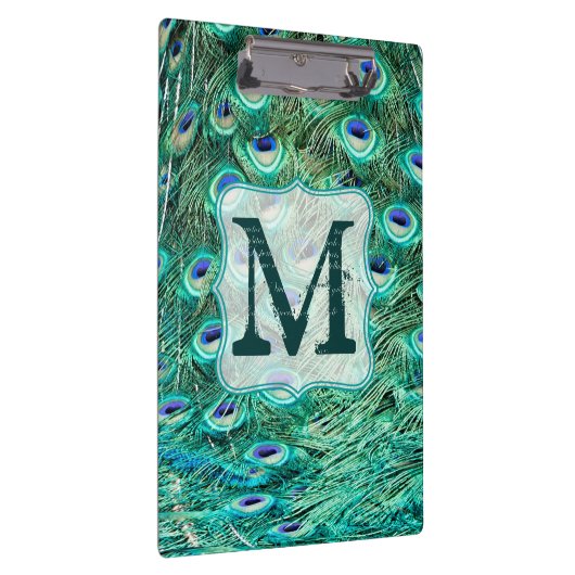 Peacock Bird Feather Monogram Initiaal Clip Board Klembord (Rechts)