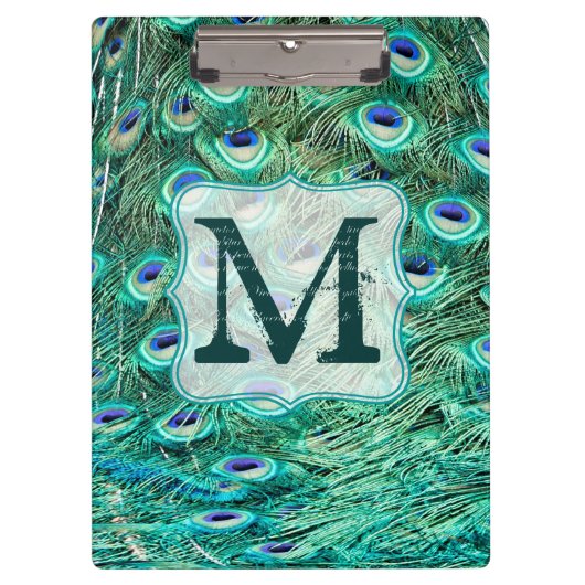 Peacock Bird Feather Monogram Initiaal Clip Board Klembord (Voorkant)
