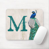 Peacock Bird Feather Monogram Initiaal Muismat (Met muis)
