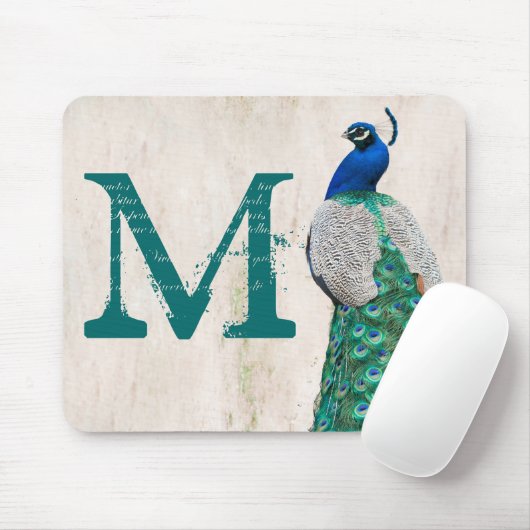 Peacock Bird Feather Monogram Initiaal Muismat (Met muis)